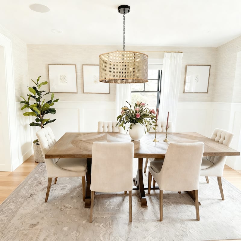 4-Light Dimmable Bohemian Hand Woven Drum Chandelier - 17.7"