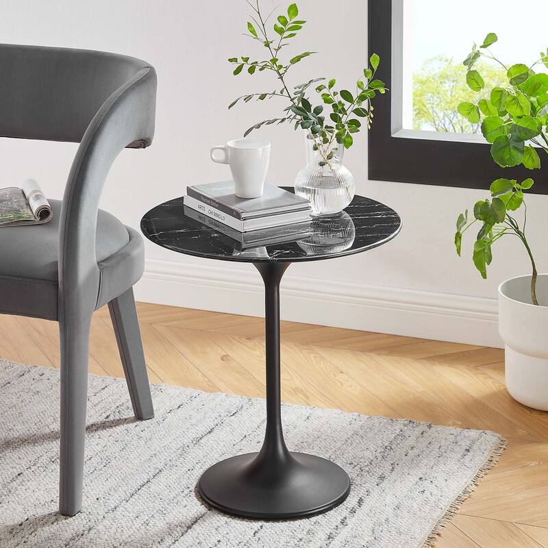 Lippa 20" Round Artificial Marble Side Table - Black