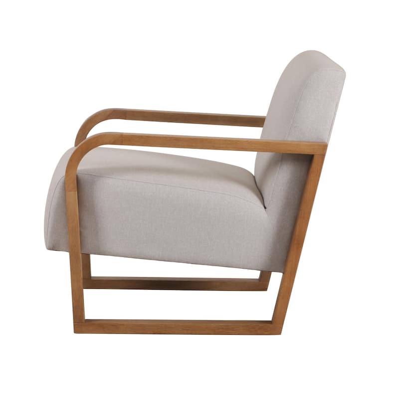 Modrest Sada Mid-Century Modern Beige Linen & Chestnut Accent Chair