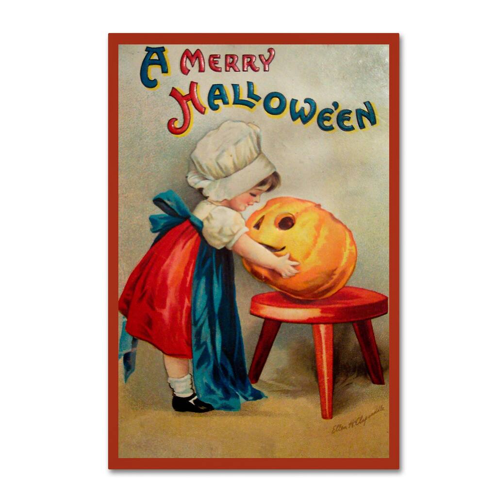 Vintage Apple Collection 'Halloween Stool Pumpkin' Canvas Art