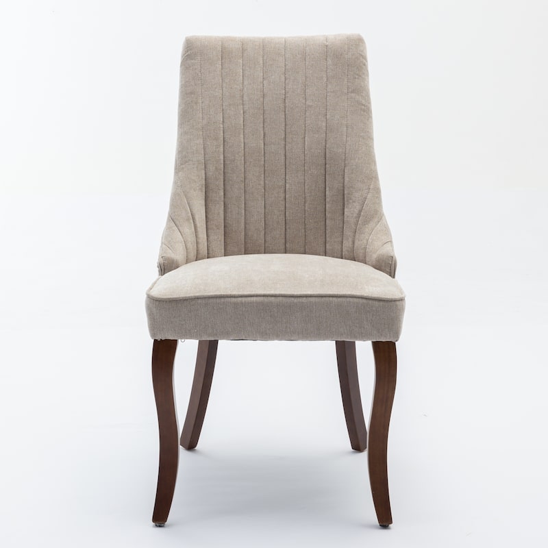 Anmytek Light Beige Tufted Dining Chairs Set of 2 Upholstered with Wood Legs Modern Farmhouse Kitchen