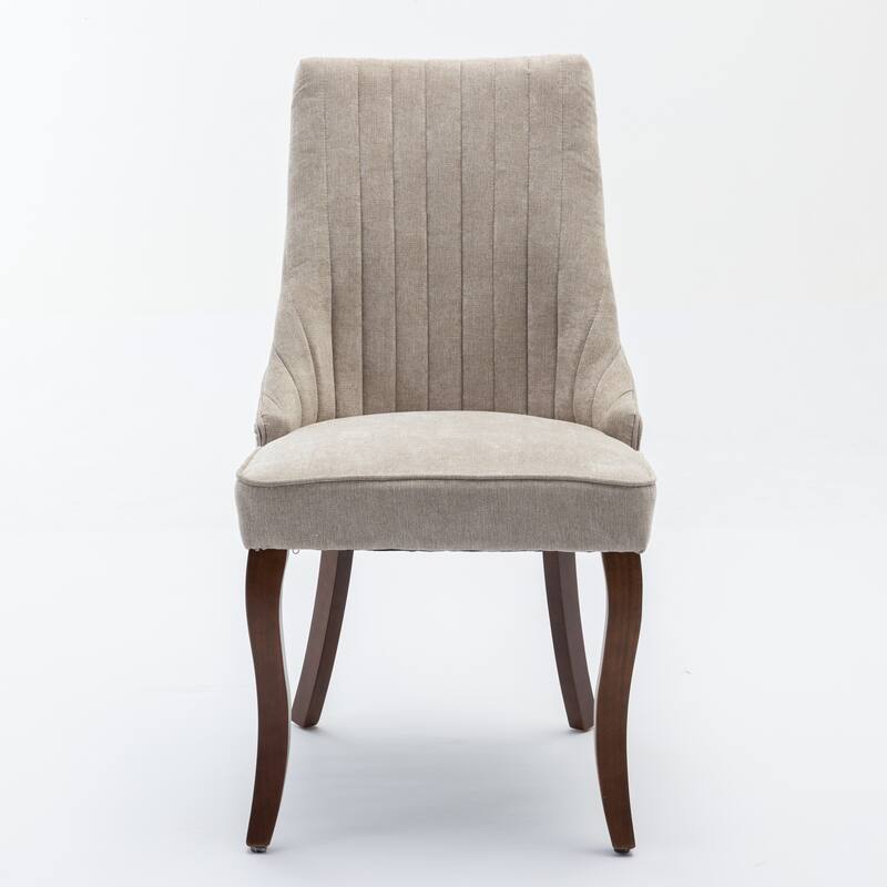 Flocking Linen Upholstered Dining Chairs with Curved Solid Wood Legs,Set of 2