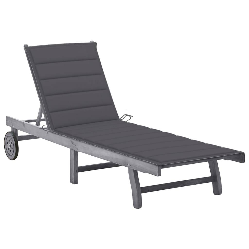 Kaye Outdoor Sun Lounger, 79 Inch Acacia Wood, Dark Gray Polyester