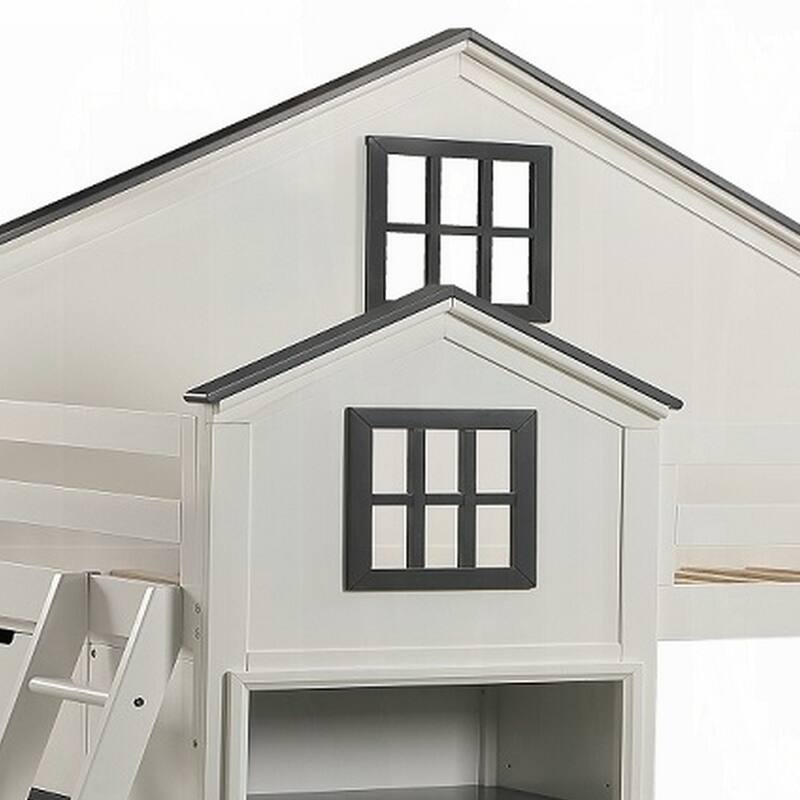 Robin Twin Size Loft Bed, House Design, Built In Bookshelf, White Gray