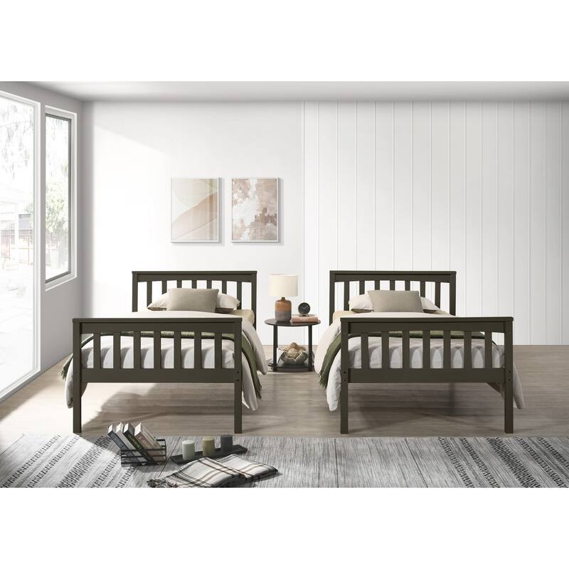 Clayfell Ames Twin Over Twin Solid Wood Bunk Bed Frame, Convertible, Sturdy Guardrails, Easy Assembly