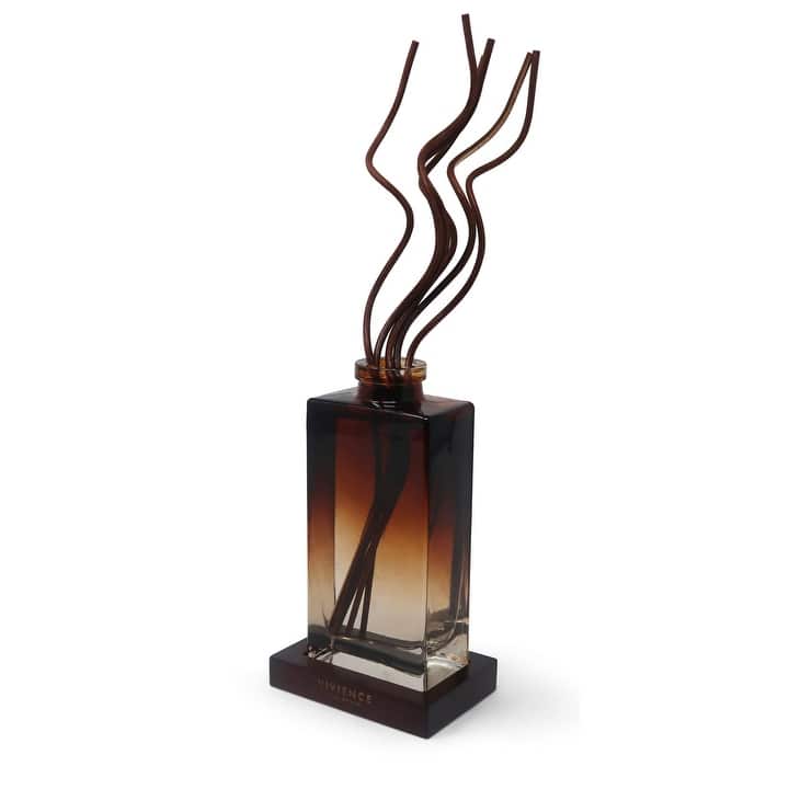 Wooden Tray Reed Diffuser with Black Curvy Reeds and White Flower Scent