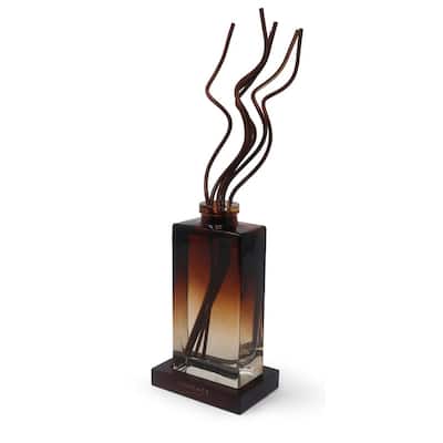 Wooden Tray Reed Diffuser with Black Curvy Reeds and White Flower Scent