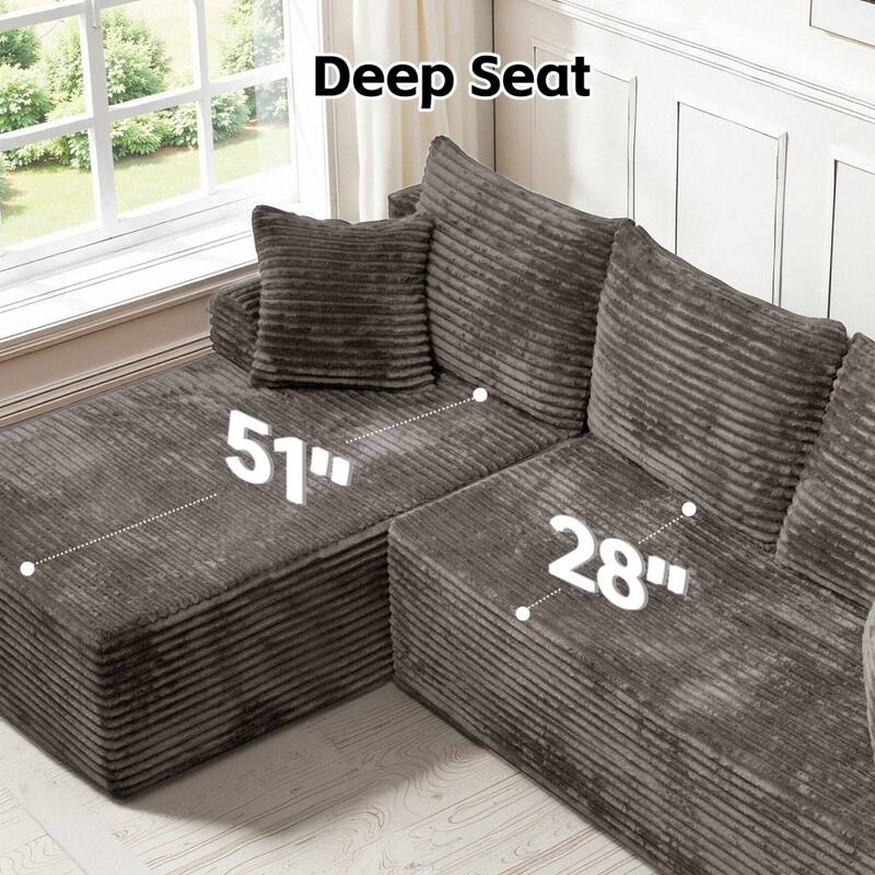 95.2" Modern L-Shaped Corduroy Sectional Sofa, No Assembly Reqired