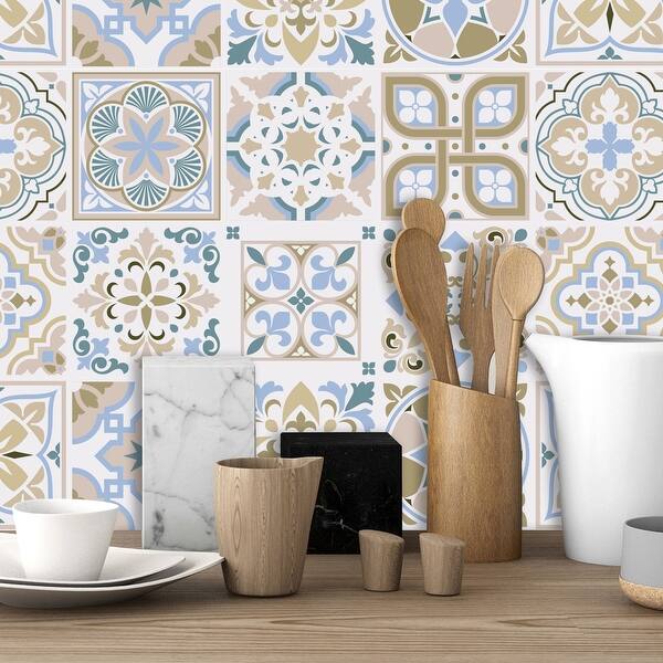 Walplus Light Blue Brown Traditional Spanish Tile Stickers Peel And Stick Sticker 6 X6 Overstock 31665169