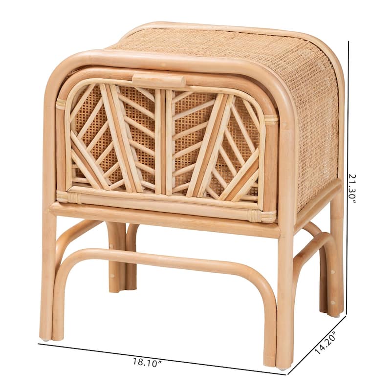 Carabella Bohemian Natural Rattan 1-Drawer Nightstand