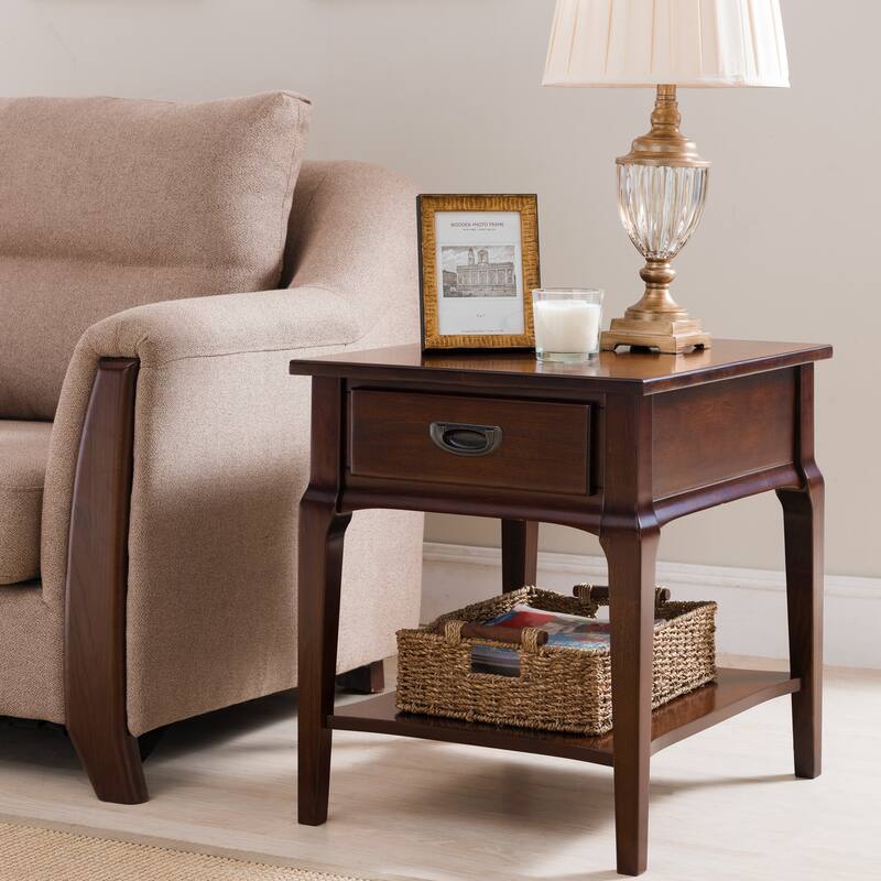 Stratus Solid Wood End Table with Shelf and Drawer