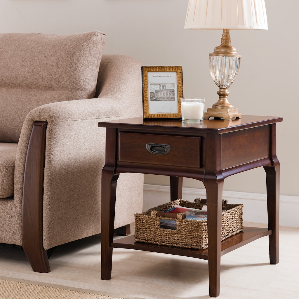 Stratus Solid Wood End Table with Shelf and Drawer