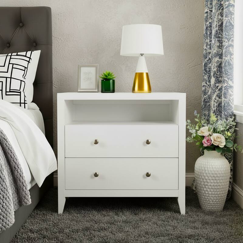 Dana 28 in. W Rectangular Wood 2 Drawer Nightstand with Top Shelf - Smooth White