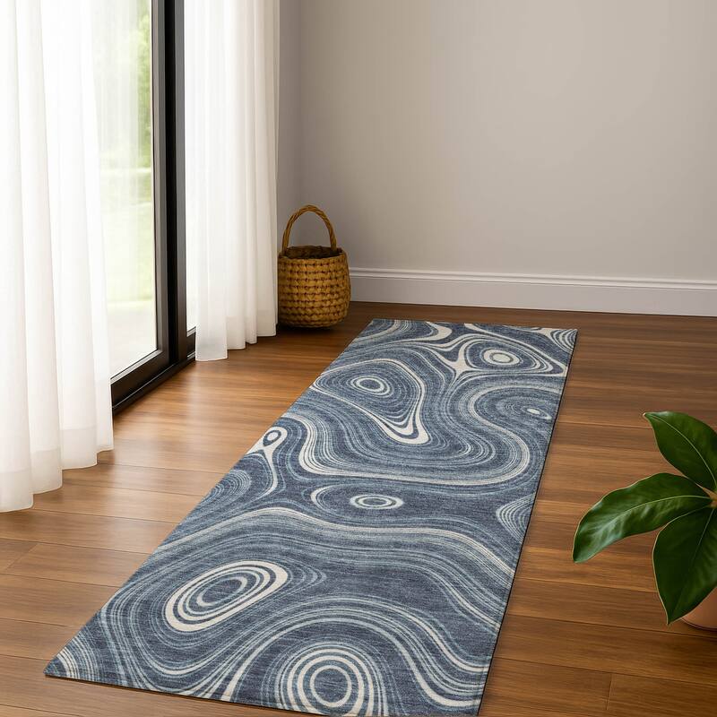 Premium Washable Super Soft Contemporary Alfa Mayfield Rug - Blue - 2'3" x 7'6"