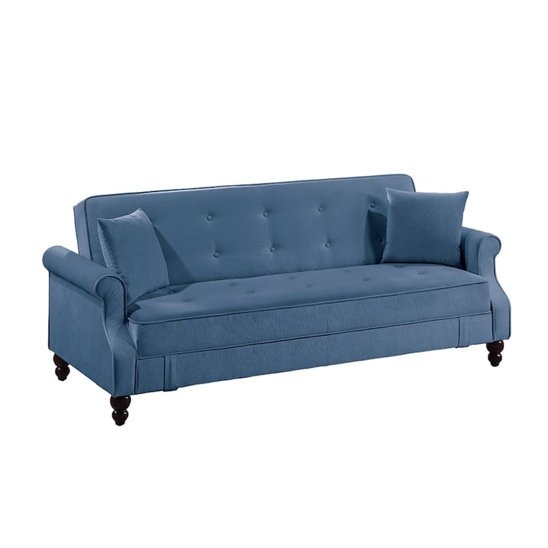 Burnt-Out Fabric Upholstered Adjustable Sofa with Storage - Blue