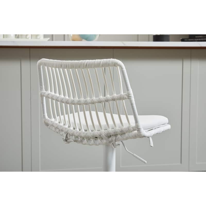 Set of 2 Vintage Rattan Bar Stool, 360° Swivel Seat Chair with Metal Base, Adjustable Height Counter Height Chair with Footrest
