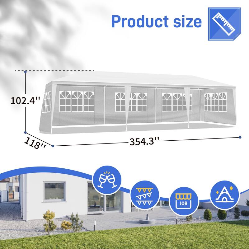 White Iron Tube PE Cloth Waterproof 10x30' Outdoor Party Tent - 30 x 10 x 8.5"