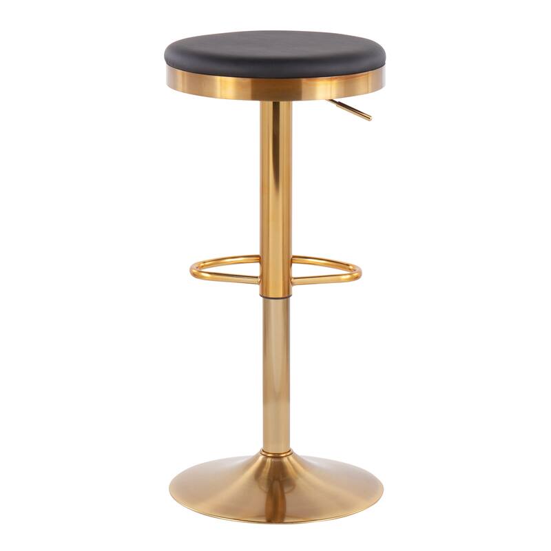 Lumisource Dakota Barstool in Gold Steel and White Leather - Set of 2 - 15"Lx15"Wx23-31.75"H