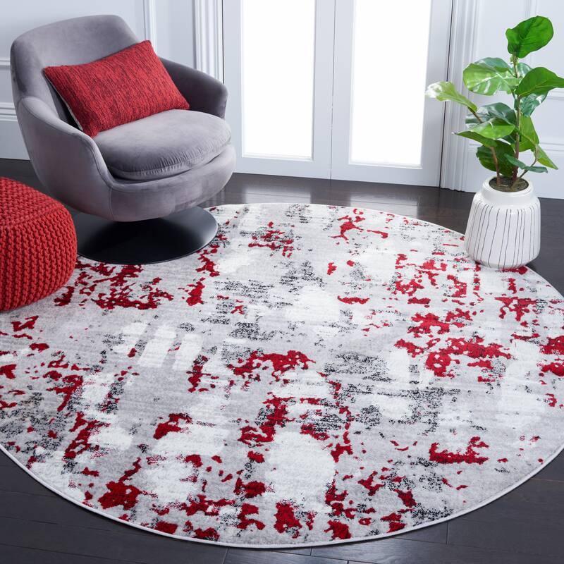 SAFAVIEH Skyler Jossie Modern Abstract Rug - 6'7" Round - Grey/Red