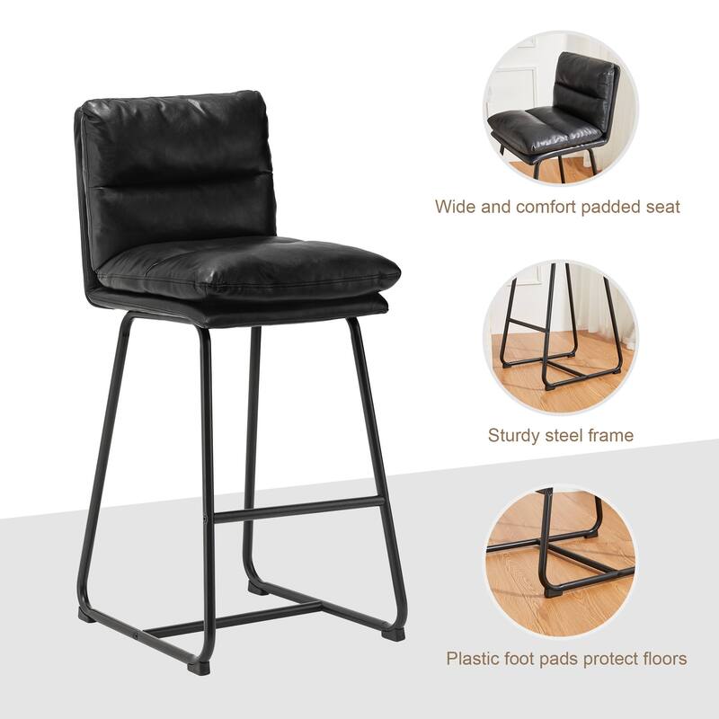 Glitzhome Set of 2 Modern Faux Leather Soft Springy Metal Legs Counter or Bar Stools