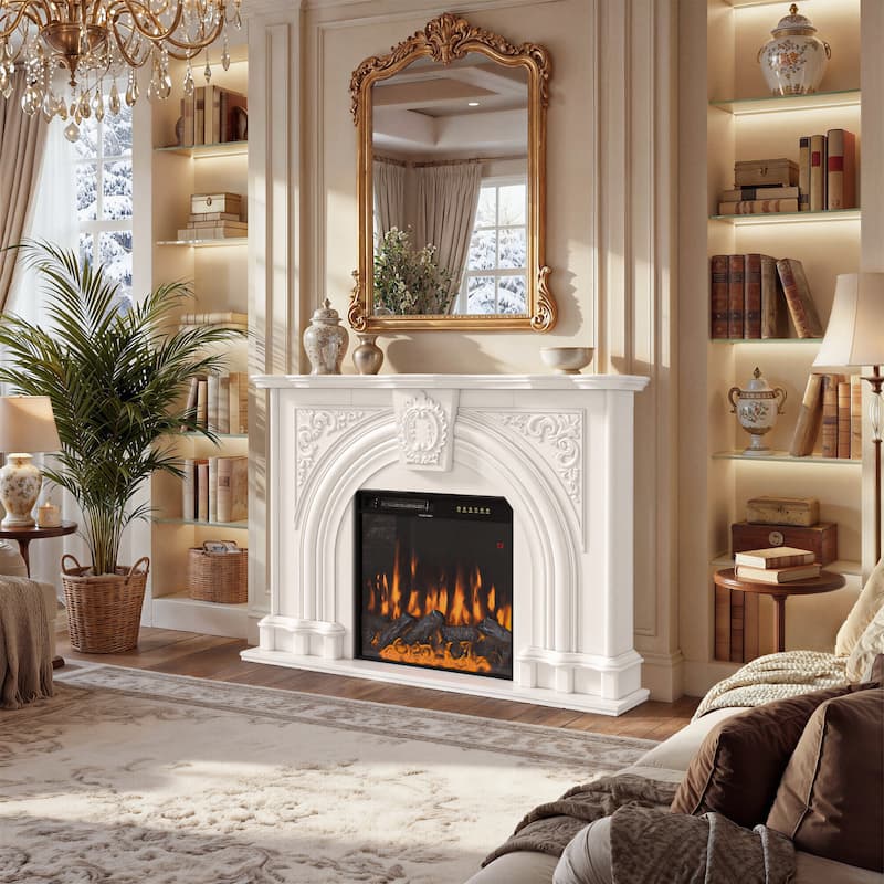 Freestanding Electric Fireplace with Mantel, 24" Electric Fireplace Insert, Adjustable Flame Colors, Remote Control & Thermostat