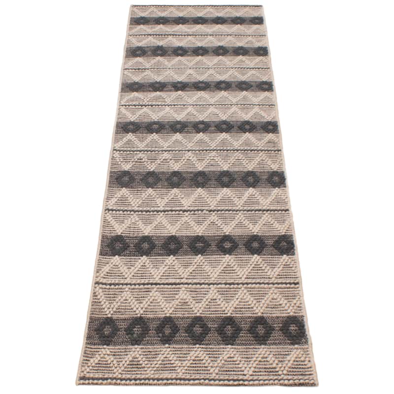 ECARPETGALLERY Braid weave Sienna Cream, Grey Wool Rug - 2'8 x 10'0