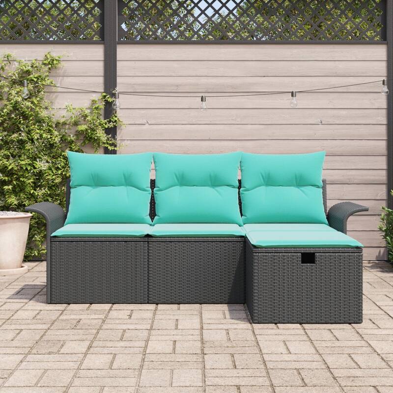 vidaXL 4 Piece Garden Sofa Set with Cushions Black Poly Rattan - 77.2 x 46.1 x 27.2