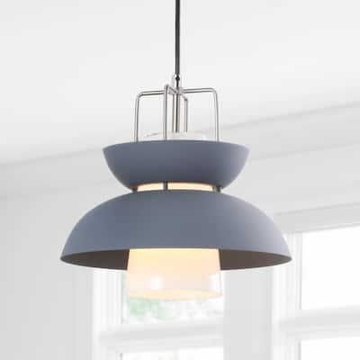Meredith 11" Farmhouse Metal LED Pendant, Gray by JONATHAN Y