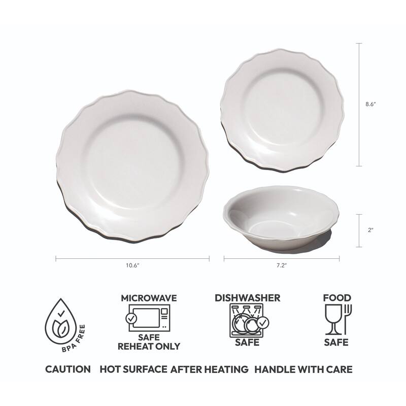 Abode Homewares Scallop NewWave Melamine Low Bowl - Cream - 7.9" - Set of 6