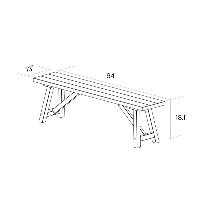 Cascais Solid Wood Bench with Farmhouse Base