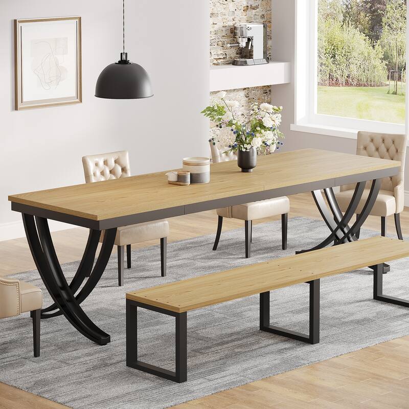 78" Large Rectangular Dining Table, Farmhouse Solid Wood Top Kitchen Table for Dining/Living Room