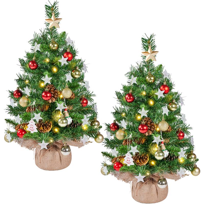 Yaheetech Set of 2 2ft/3ft Tabletop Christmas Trees with Warm White LED Lights