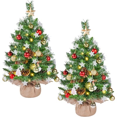 Yaheetech Set of 2 2ft/3ft Tabletop Christmas Trees with Warm White LED Lights