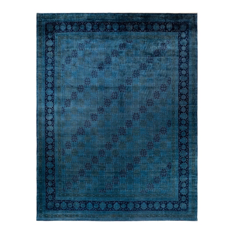 Overton Hand Knotted Wool Vintage Inspired Modern Contemporary Overdyed Gray Area Rug - 11' 10" x 15' 2"