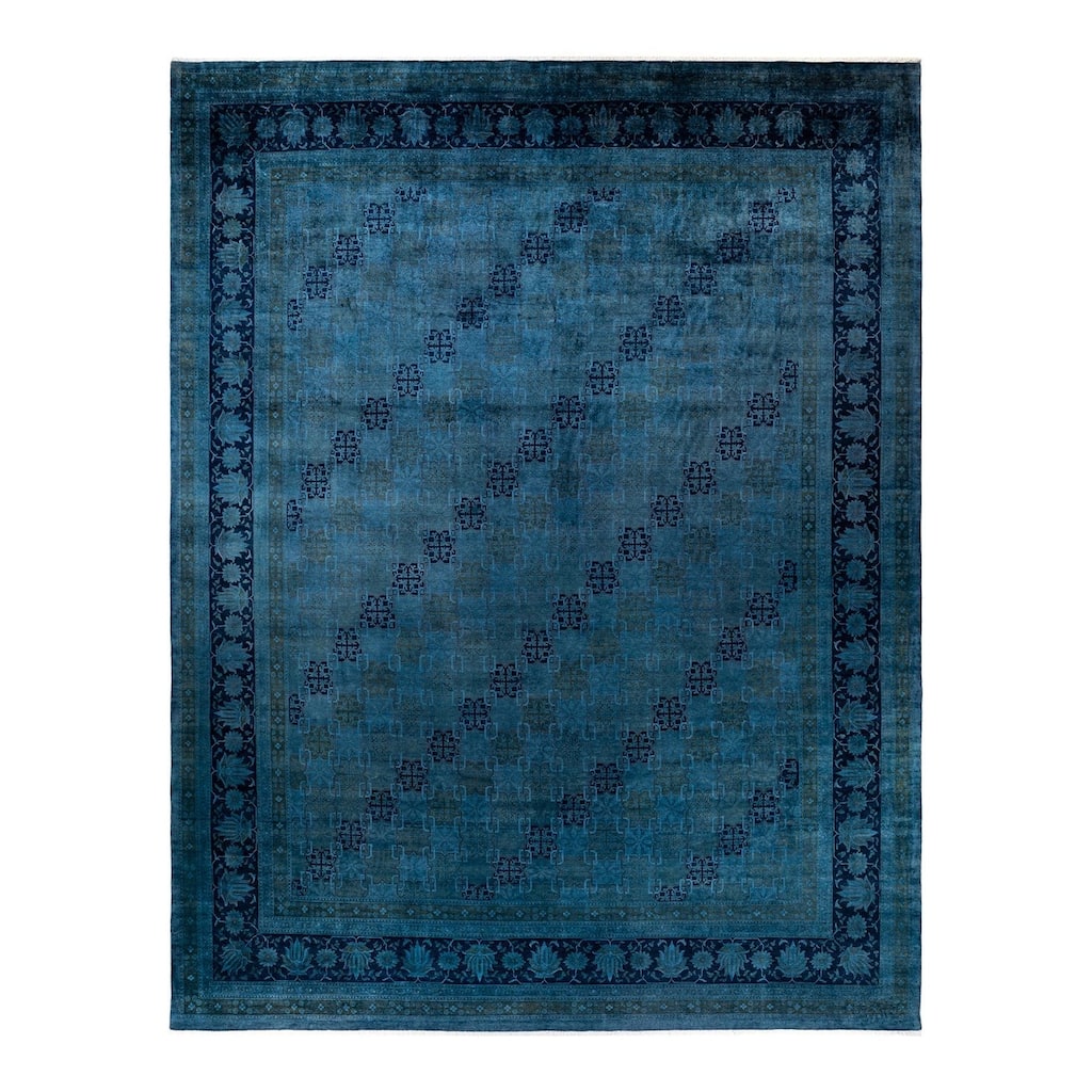 Overton Hand Knotted Wool Vintage Inspired Modern Contemporary Overdyed Gray Area Rug - 11' 10" x 15' 2"