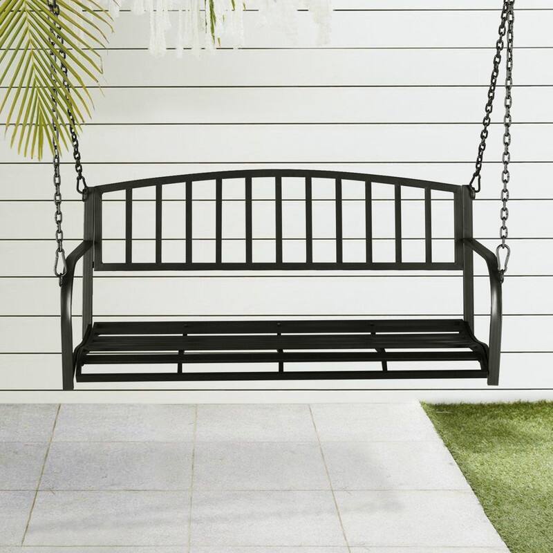 46.8 in 2-person Iron Porch Swing Outdoor Hanging Bench