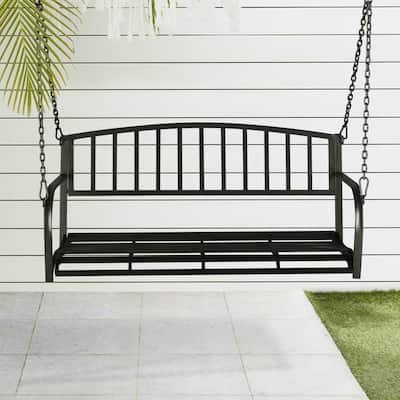 46.8 in 2-person Iron Porch Swing Outdoor Hanging Bench