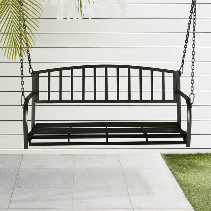 46.8 in 2-person Iron Porch Swing Outdoor Hanging Bench