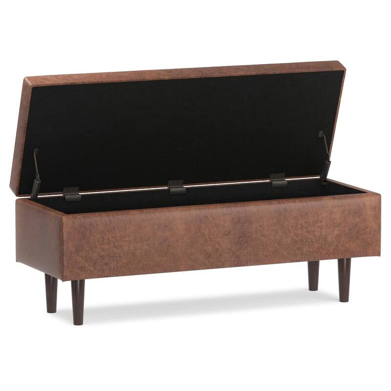 WYNDENHALL Blanchette 48 inch Wide Mid Century Modern Rectangle Storage Ottoman