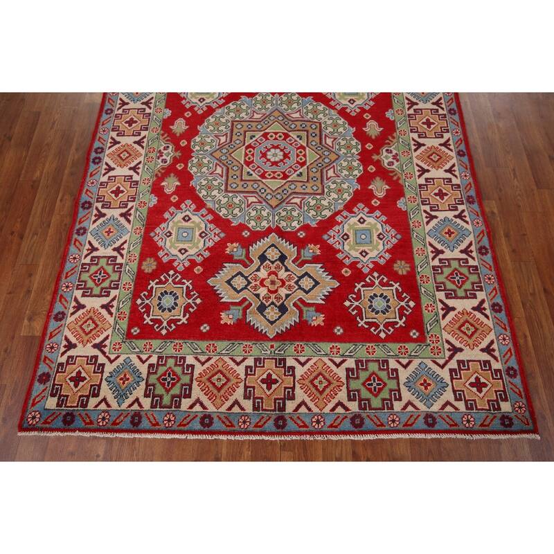 Traditional Red Kazak Area Rug Hand-Knotted Wool Carpet - 5'0" x 6'9"