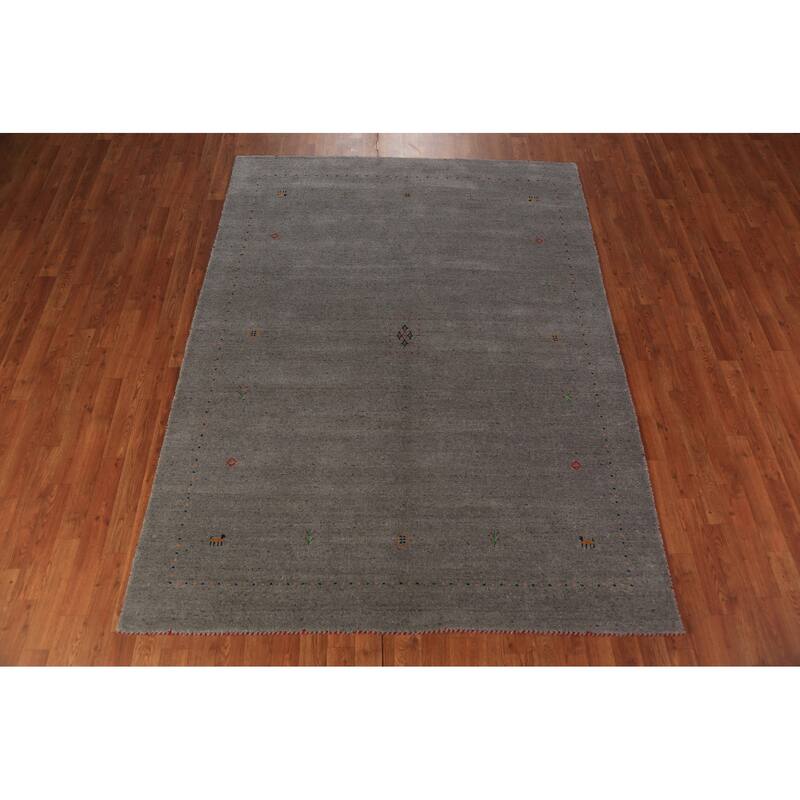 Tribal Gabbeh Oriental Area Rug Handmade Grey Wool Carpet - 5'9" x 7'8"