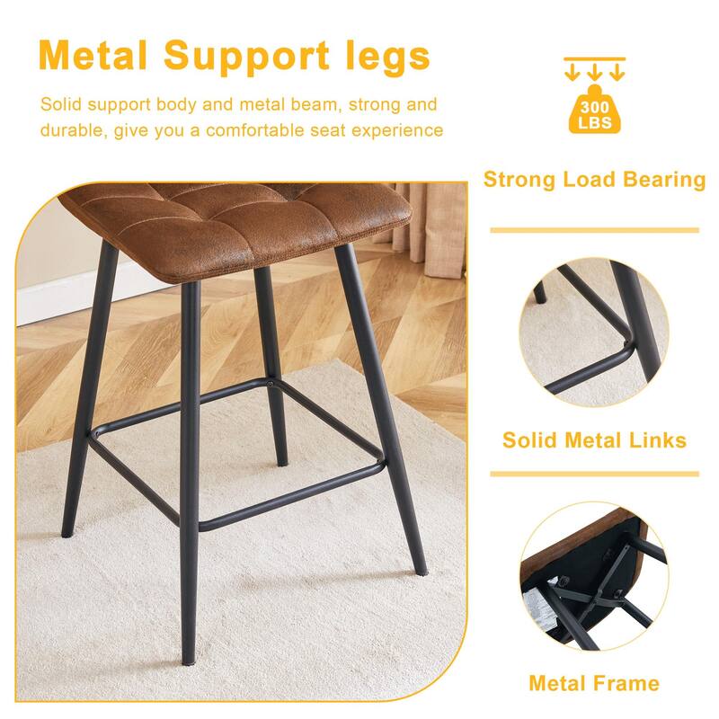 Modern Pu Bar Chair Set-Two Pieces, Stable Comfort.Checkered Design,Metal Legs,Suitable For Placement In Bars