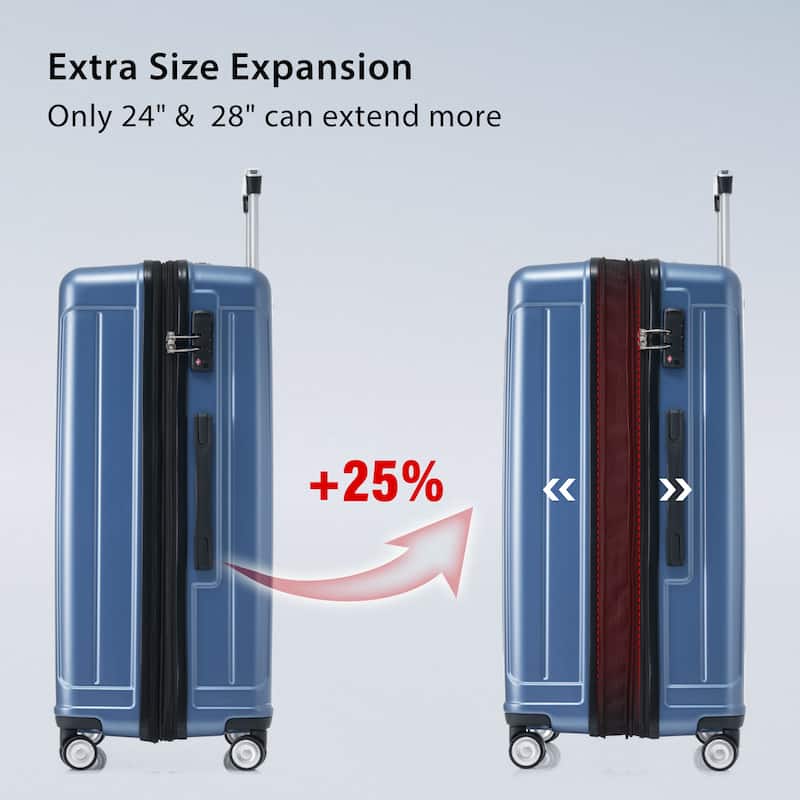 Blue 3 Piece Set Luggage Lightweight Carry On Suitcase with TSA Lock ...