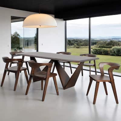 Furniture of America Abigail III Mid-Century Modern 7-Piece Rich Walnut Solid Wood Dining Set