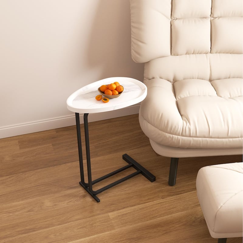 Sofa and Bedside C-Shaped Side Table, Wood C-Shaped End Table with Metal Frame Slide for Bedroom Living Room