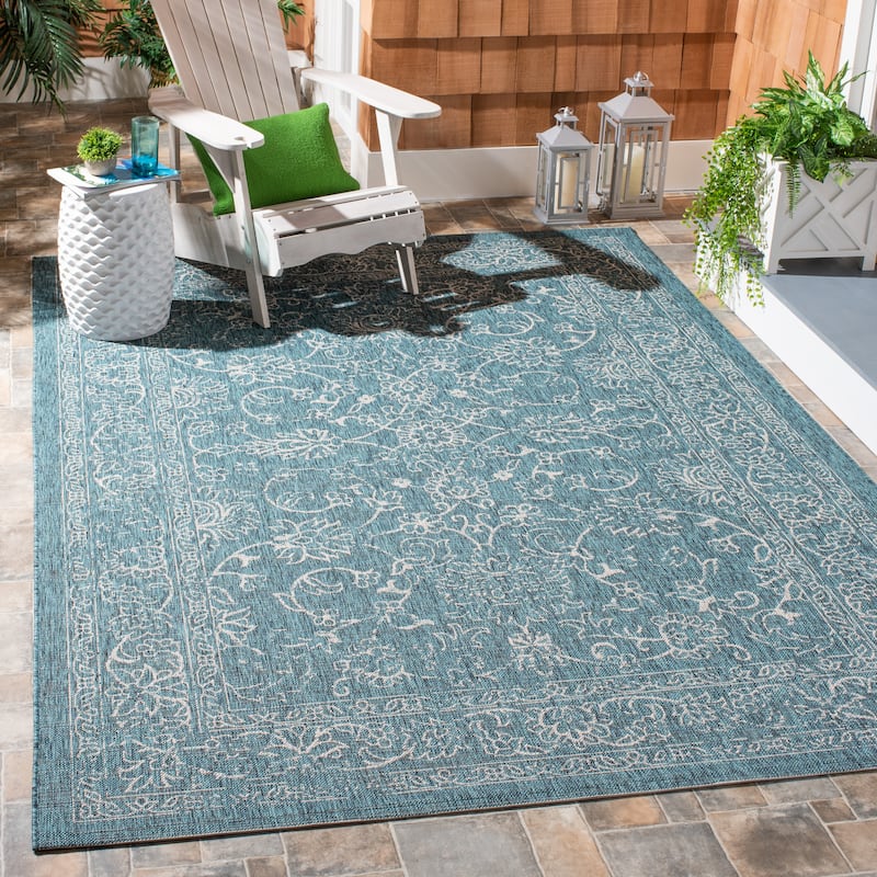 SAFAVIEH Courtyard Aquata Indoor/ Outdoor Waterproof Patio Backyard Rug - 8' x 11' - Turquoise