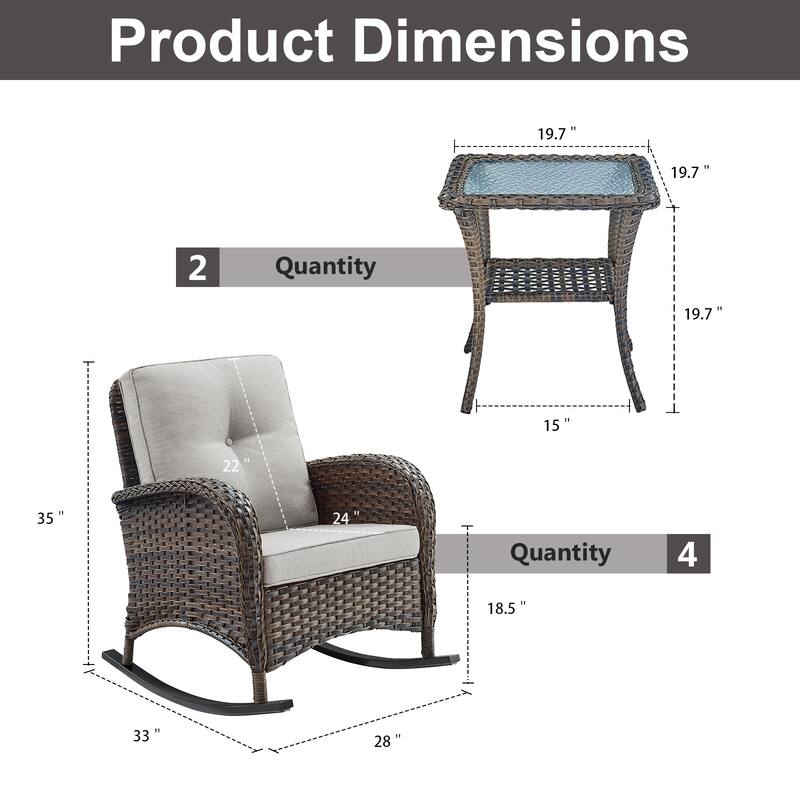 Gymojoy Ergonomic Swivel & Glider / Rocking Chair Set with Side Tables Outdoor Patio Furniture Set