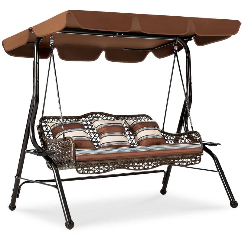 AECOJOY 3-Seat Outdoor Patio Swing Chair Hammock Lounge Chair w/Canopy - N/A