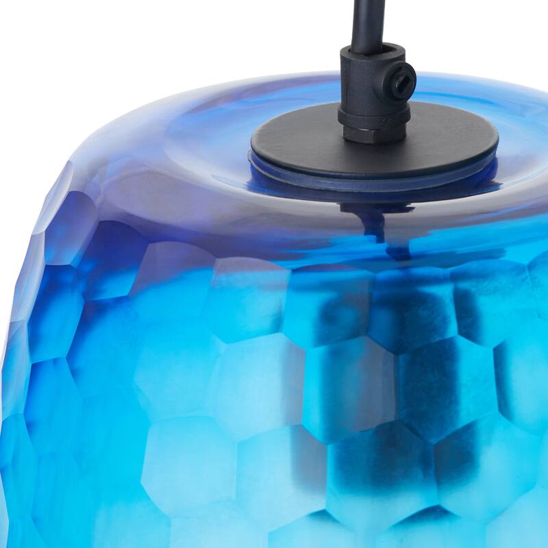 Beverly River of Goods Black Metal and Blue Hand-Blown Glass Globe 7-Inch Pendant Light with Adjustable Hanging Cord