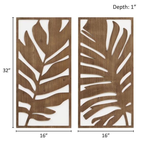 dimension image slide 0 of 3, Madison Park Birch Palms Birch Botanical Two-tone Wood Panel Wall Decor Set